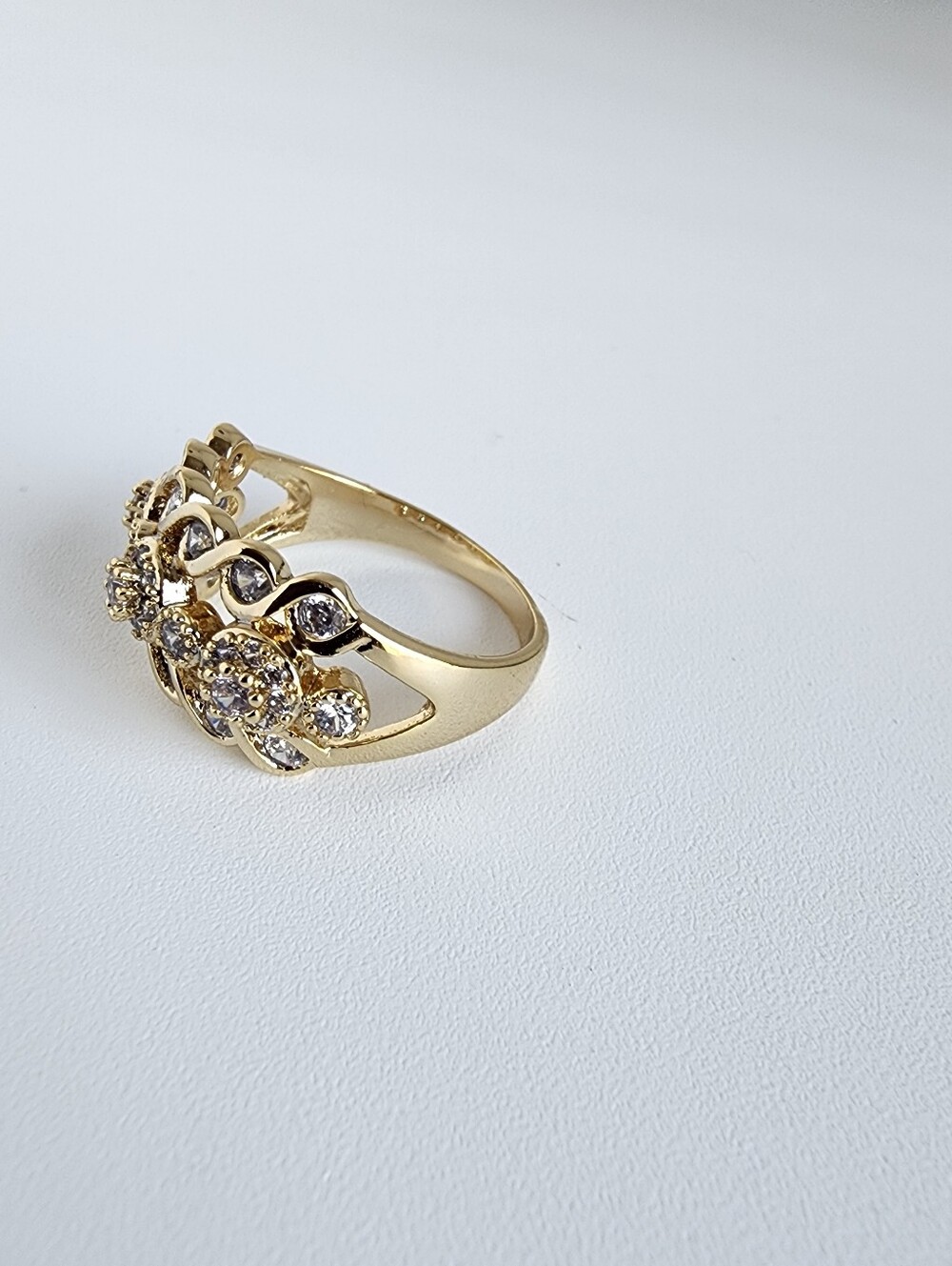 Gold Plated CZ Statement Ring Size 9 1/2 Wide Band Cocktail Ring - Picture 2 of 5